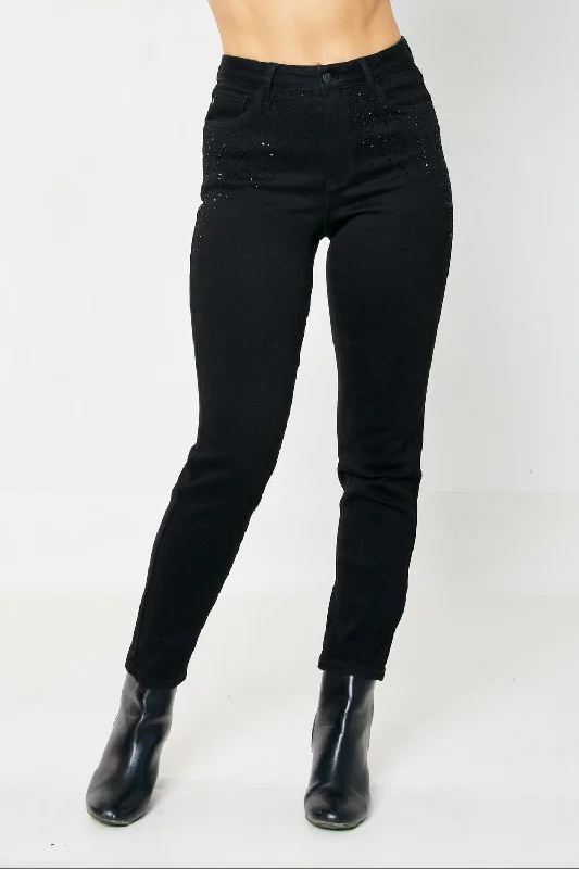 Men's Jeans with a Zip - Off Lower Leg for Convertible StyleRhinestone Embellishment Slim Jeans In Black Men's Jeans with a Zip - Off Lower Leg for Convertible StyleRhinestone Embellishment Slim Jeans In Black