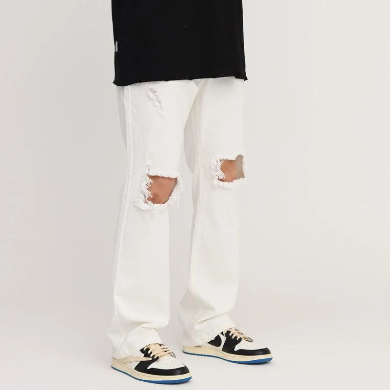Plus Size Men's Bootcut Jeans with a Belt Loop Upgrade for a Stylish TouchRipped White Casual Jeans Plus Size Men's Bootcut Jeans with a Belt Loop Upgrade for a Stylish TouchRipped White Casual Jeans