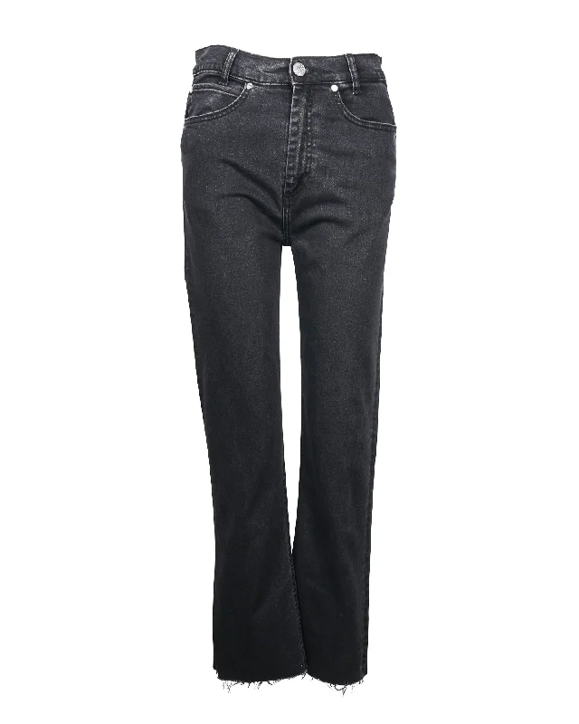 Men's Distressed Jeans with Patches for a Retro and DIY - Inspired AppearanceSandro Raw Hem Regular Fit Jeans in Black Cotton Denim Men's Distressed Jeans with Patches for a Retro and DIY - Inspired AppearanceSandro Raw Hem Regular Fit Jeans in Black Cotton Denim