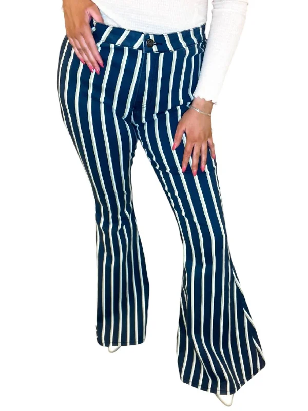 Plus Size Men's Bootcut Jeans with a Belt Loop Upgrade for a Stylish TouchStripe Flare Jeans In White & Green Pinstripe Plus Size Men's Bootcut Jeans with a Belt Loop Upgrade for a Stylish TouchStripe Flare Jeans In White & Green Pinstripe