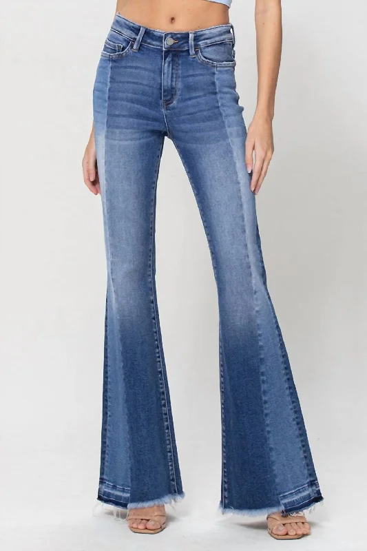 Men's Jeans with a Hidden Coin Pocket for Added ConvenienceVivian High Rise Contrast Panel Flare Jeans In Blue Men's Jeans with a Hidden Coin Pocket for Added ConvenienceVivian High Rise Contrast Panel Flare Jeans In Blue