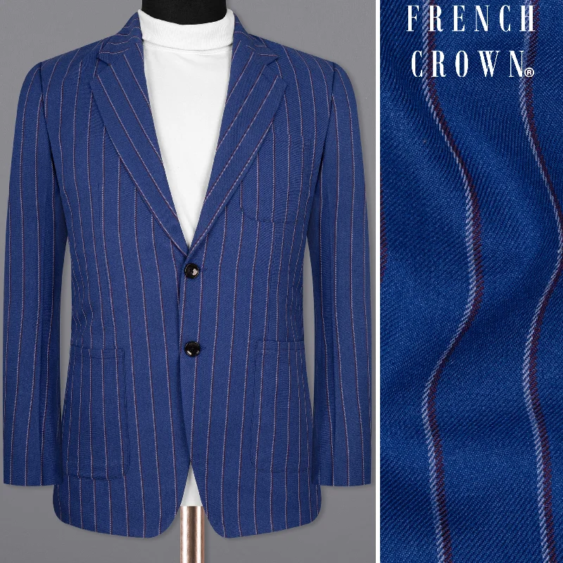 Double - Breasted Women's Polyester Blazers in Bright Colors for a Fun StyleBahama Blue Striped Woolrich Sports Blazer Double - Breasted Women's Polyester Blazers in Bright Colors for a Fun StyleBahama Blue Striped Woolrich Sports Blazer