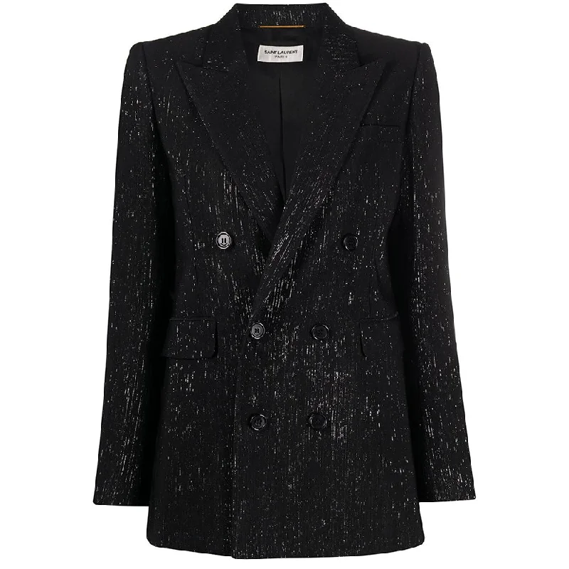 Plus Size Women's Military - Inspired Blazers with Gold Accents for a Bold LookSaint Laurent Women's Lame Metallized Fiber Blazer Black Silver Plus Size Women's Military - Inspired Blazers with Gold Accents for a Bold LookSaint Laurent Women's Lame Metallized Fiber Blazer Black Silver