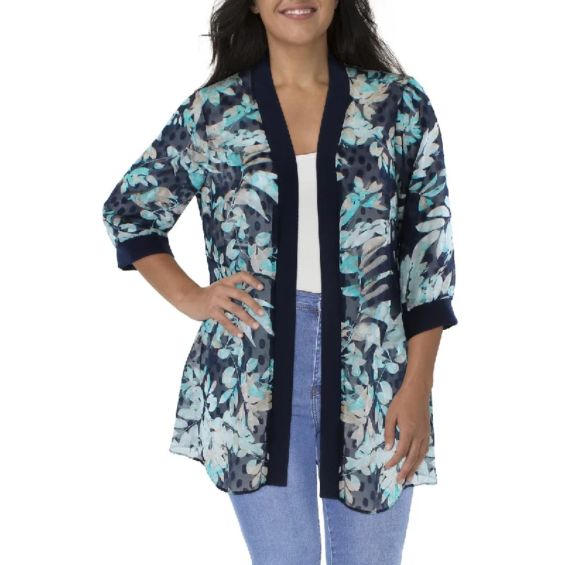 Plus Size Women's Embroidered Blazers in Floral Patterns for a Feminine TouchWomens Printed Duster Open-Front Blazer Plus Size Women's Embroidered Blazers in Floral Patterns for a Feminine TouchWomens Printed Duster Open-Front Blazer