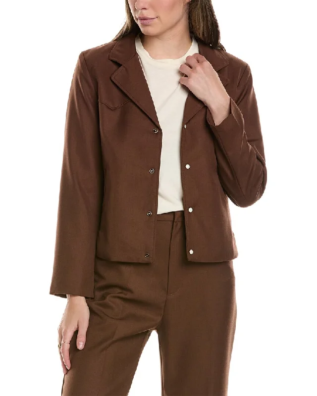Single - Breasted Women's Tweed Blazers with Gold Buttons for a Classic LookThe Great The Western Wool-Blend Blazer Single - Breasted Women's Tweed Blazers with Gold Buttons for a Classic LookThe Great The Western Wool-Blend Blazer