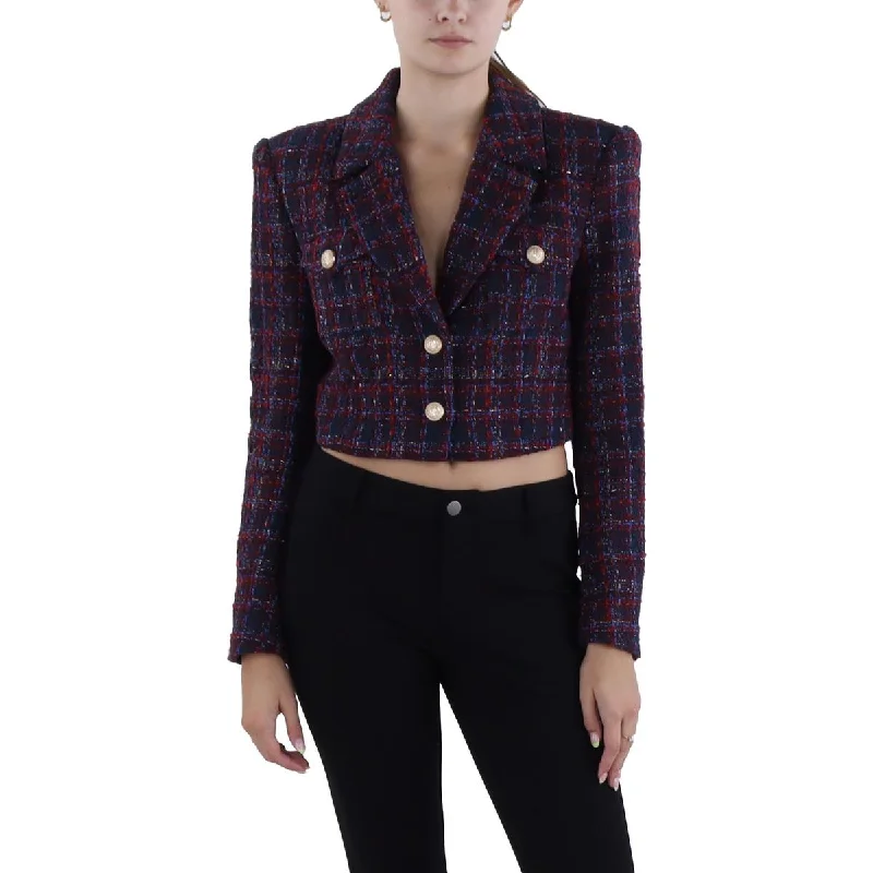 Oversized Women's Checkered Blazers in Black and White for a Trendy StyleNoah Womens Tweed Cropped Two-Button Blazer Oversized Women's Checkered Blazers in Black and White for a Trendy StyleNoah Womens Tweed Cropped Two-Button Blazer