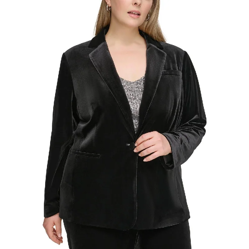 Single - Breasted Women's Tweed Blazers with Gold Buttons for a Classic LookPlus Womens Collar Velvet One-Button Blazer Single - Breasted Women's Tweed Blazers with Gold Buttons for a Classic LookPlus Womens Collar Velvet One-Button Blazer