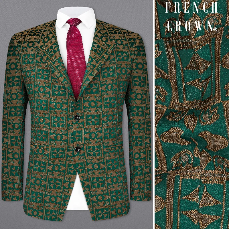 Plus Size Women's Embroidered Blazers in Floral Patterns for a Feminine TouchEverglade Green with Millbrook Brown Embroidered Blazer Plus Size Women's Embroidered Blazers in Floral Patterns for a Feminine TouchEverglade Green with Millbrook Brown Embroidered Blazer