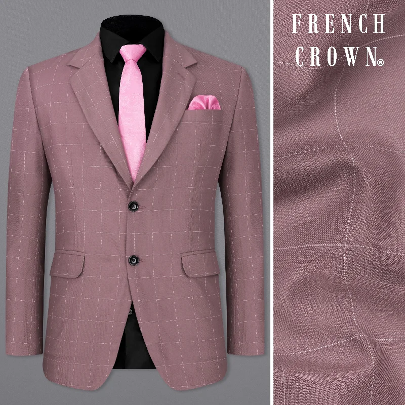Single - Breasted Women's Tweed Blazers with Gold Buttons for a Classic LookFalcon Pink Windowpane Single Breasted Blazer Single - Breasted Women's Tweed Blazers with Gold Buttons for a Classic LookFalcon Pink Windowpane Single Breasted Blazer