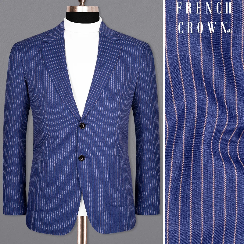 Double - Breasted Women's Polyester Blazers in Bright Colors for a Fun StyleGovernor Bay Blue Striped Wool Rich Sports Blazer Double - Breasted Women's Polyester Blazers in Bright Colors for a Fun StyleGovernor Bay Blue Striped Wool Rich Sports Blazer