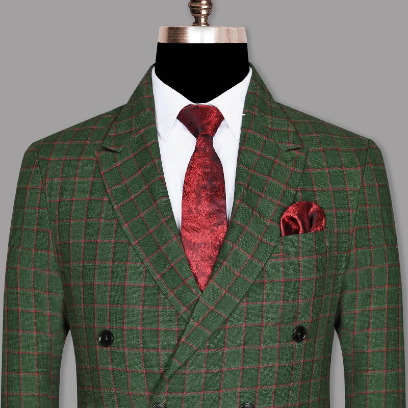 Single - Breasted Women's Linen Blend Blazers in Earth Tones for Casual WearHunter Green Windowpane Luxurious Linen Double Breasted Blazer Single - Breasted Women's Linen Blend Blazers in Earth Tones for Casual WearHunter Green Windowpane Luxurious Linen Double Breasted Blazer