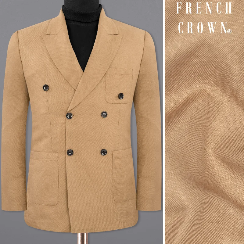 Single - Breasted Women's Tweed Blazers with Gold Buttons for a Classic LookPale Taupe Double Breasted Luxurious Linen Sports Blazer Single - Breasted Women's Tweed Blazers with Gold Buttons for a Classic LookPale Taupe Double Breasted Luxurious Linen Sports Blazer