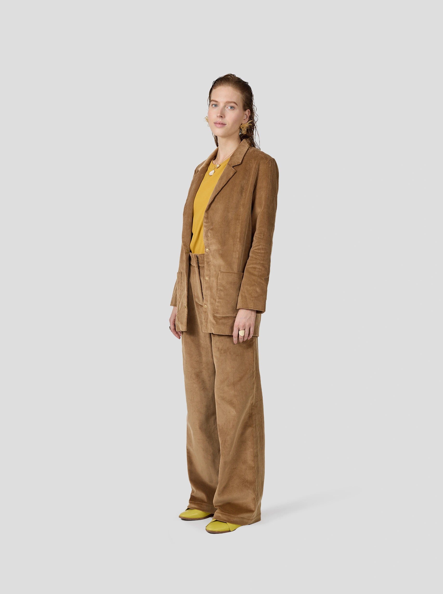 Women's Belted Blazers in Camel Color for a Sophisticated OutfitSonny Crockett blazer in shiny caramel corduroy Women's Belted Blazers in Camel Color for a Sophisticated OutfitSonny Crockett blazer in shiny caramel corduroy