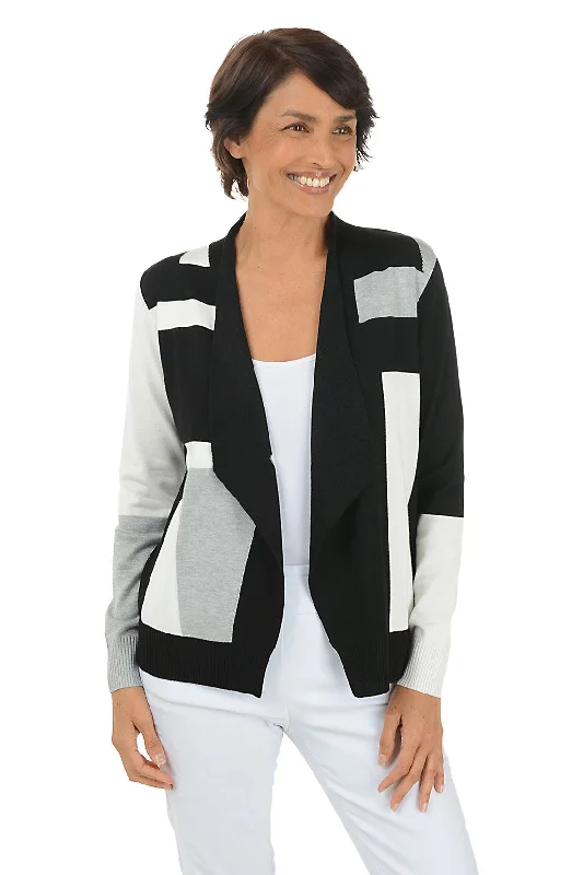 v neck women cardigan to elongate the necklineSilver Colorblock Cascade Open Front Cardigan v neck women cardigan to elongate the necklineSilver Colorblock Cascade Open Front Cardigan