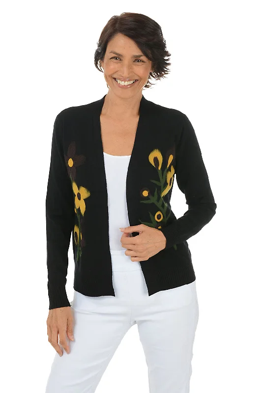 organic cotton women cardigan for an eco - friendly choiceBlack Felted Flower Buds Open Cardigan organic cotton women cardigan for an eco - friendly choiceBlack Felted Flower Buds Open Cardigan