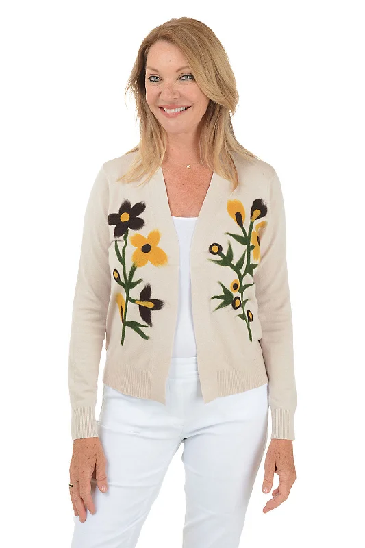 sequin embellished women cardigan for special occasionsWinter White Felted Flower Buds Open Cardigan sequin embellished women cardigan for special occasionsWinter White Felted Flower Buds Open Cardigan