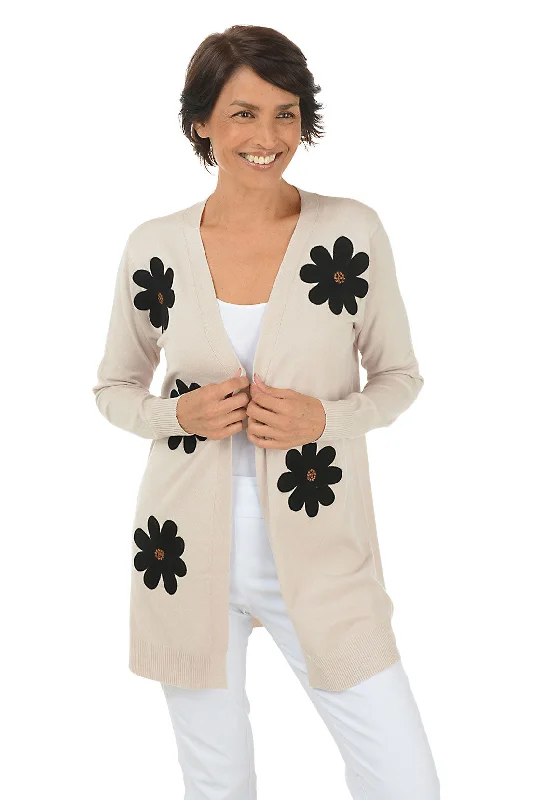 lightweight women cardigan for spring and fallWinter White Felted Daisies Duster Cardigan lightweight women cardigan for spring and fallWinter White Felted Daisies Duster Cardigan