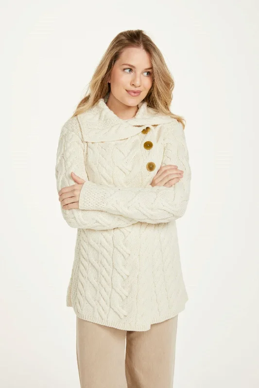 ribbed women cardigan with a classic textureAran - Buttoned Longline Cardigan - Oat ribbed women cardigan with a classic textureAran - Buttoned Longline Cardigan - Oat