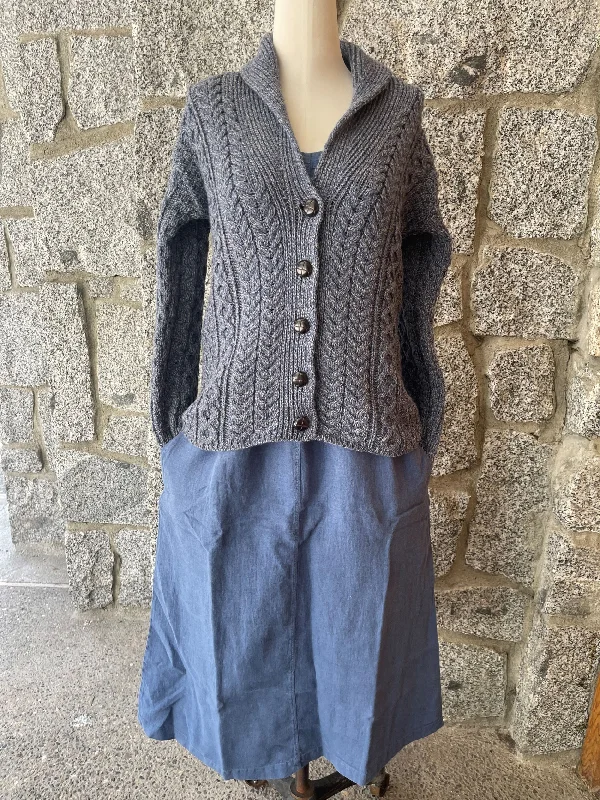 oversized women cardigan for a trendy and cozy lookAran - Shawl Collar Cardigan with Buttons - Denim marl oversized women cardigan for a trendy and cozy lookAran - Shawl Collar Cardigan with Buttons - Denim marl
