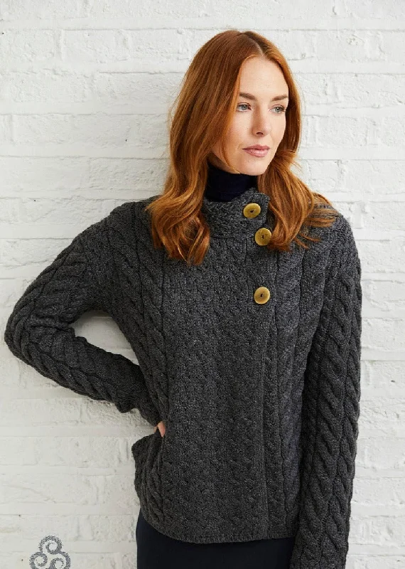 button down women cardigan with vintage buttonsAran - Asymmetrical Cardigan with Buttons - Charcoal button down women cardigan with vintage buttonsAran - Asymmetrical Cardigan with Buttons - Charcoal