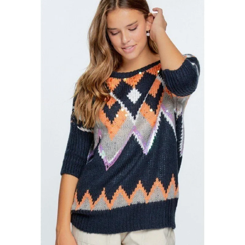 Short Sleeve Women's Cotton Blend Sweaters in Pastel ColorsAztec Pattern With Glitter Accent Sweater Short Sleeve Women's Cotton Blend Sweaters in Pastel ColorsAztec Pattern With Glitter Accent Sweater