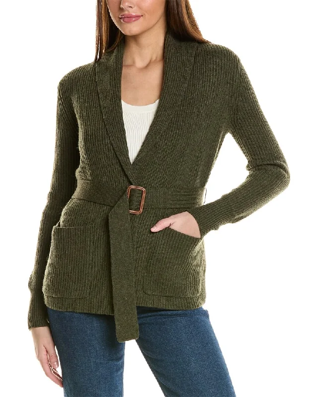cropped women cardigan to pair with high - waisted jeansBruno Magli Ribbed Belted Shawl Wool Cardigan cropped women cardigan to pair with high - waisted jeansBruno Magli Ribbed Belted Shawl Wool Cardigan