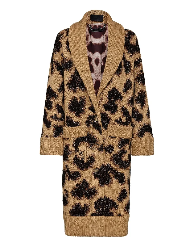 v neck women cardigan to elongate the necklineCardigan Long Jacquard Lurex Leopard v neck women cardigan to elongate the necklineCardigan Long Jacquard Lurex Leopard
