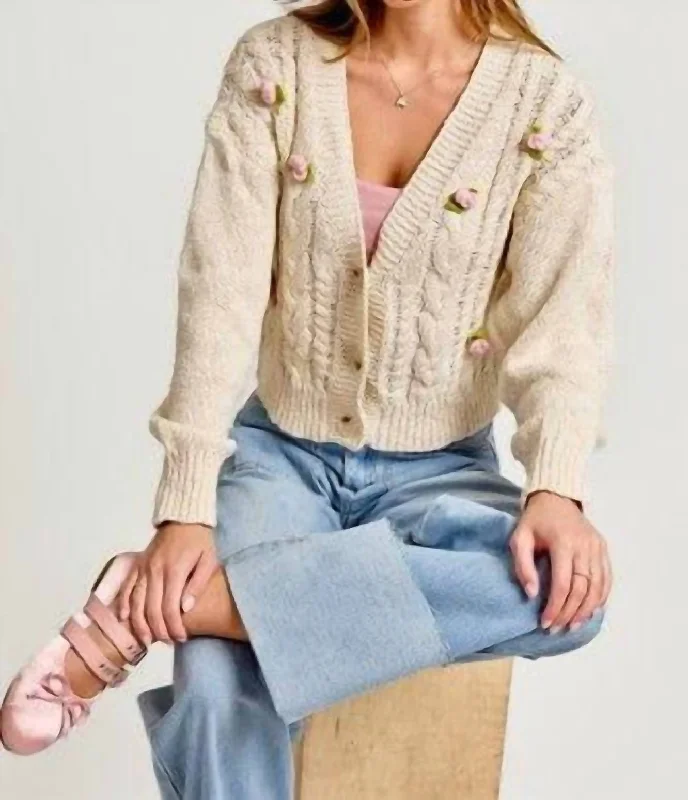 cropped women cardigan to pair with high - waisted jeansCharlotte Rosette Cardigan In Cream cropped women cardigan to pair with high - waisted jeansCharlotte Rosette Cardigan In Cream