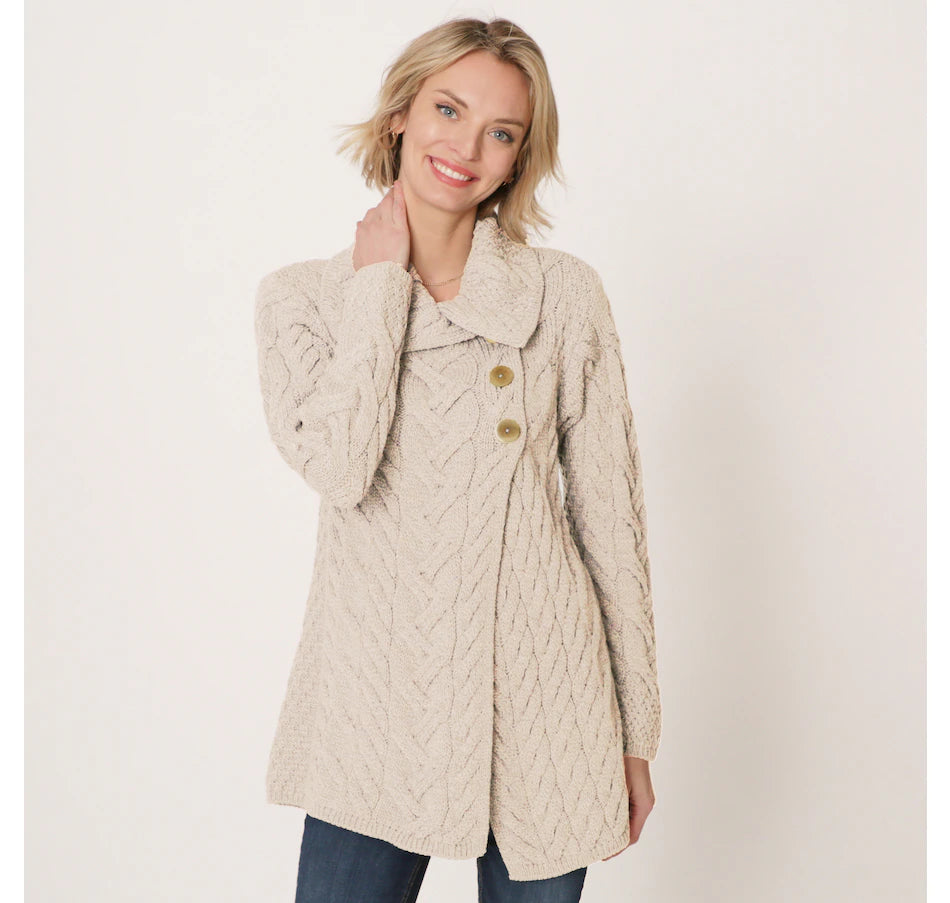 plus size women cardigan for comfortable layeringAran - Buttoned Longline Cardigan - Parsnip plus size women cardigan for comfortable layeringAran - Buttoned Longline Cardigan - Parsnip