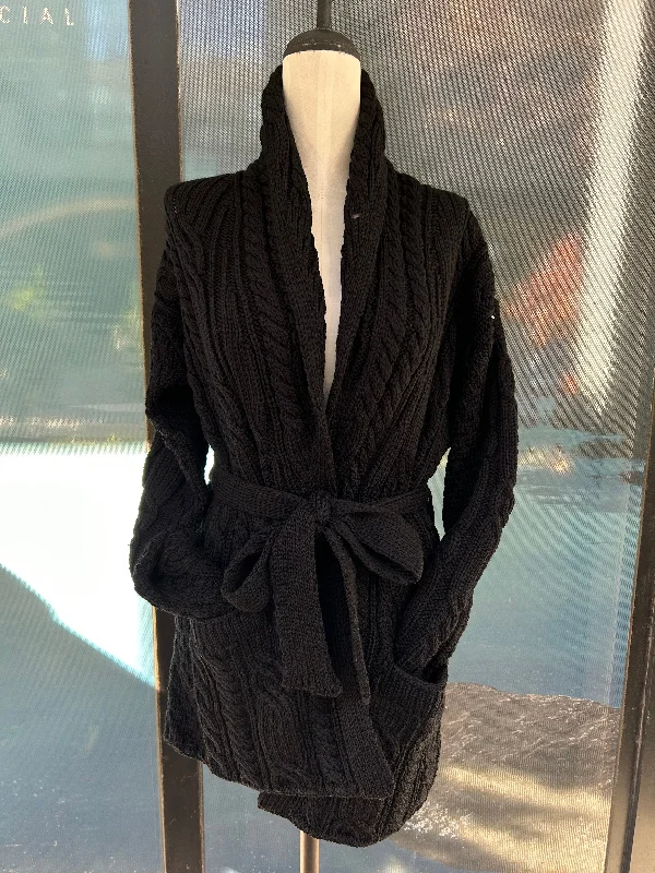 sequin embellished women cardigan for special occasionsAran - Belted Cardigan - Black sequin embellished women cardigan for special occasionsAran - Belted Cardigan - Black