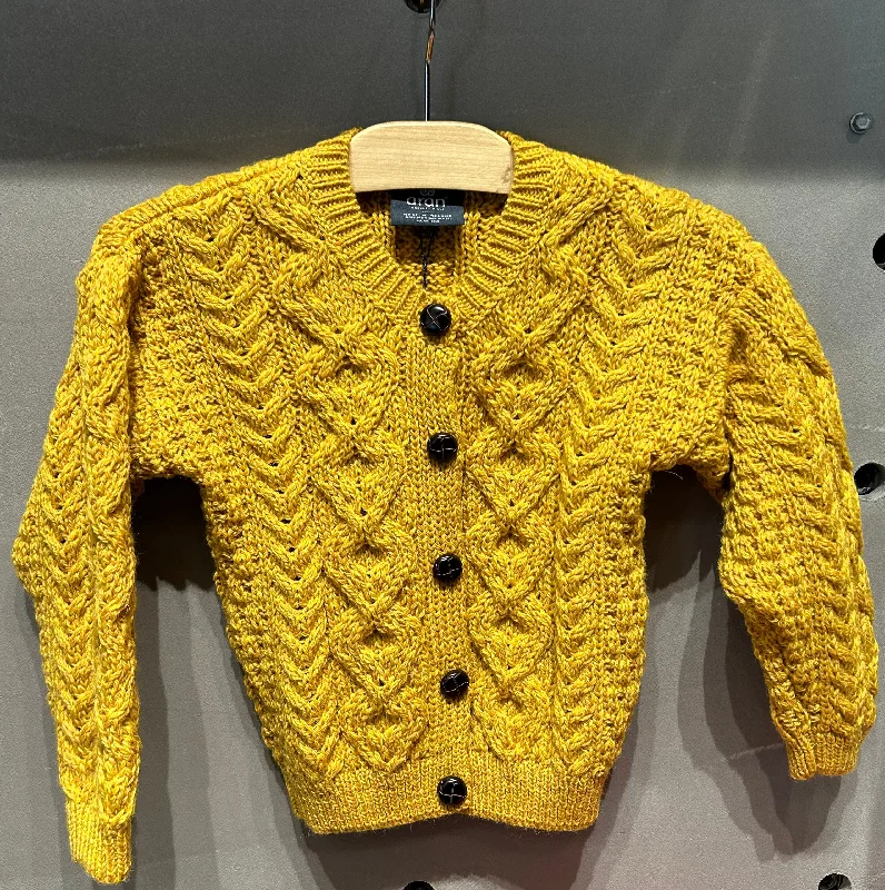 v neck women cardigan to elongate the necklineAran - Children's Traditional Lumber Cardigan - Yellow v neck women cardigan to elongate the necklineAran - Children's Traditional Lumber Cardigan - Yellow