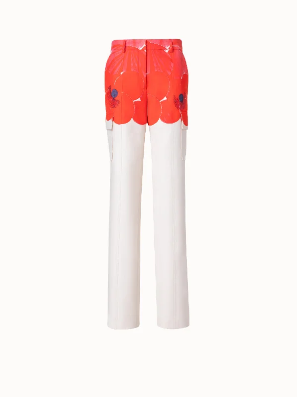 Women's Cargo Pants with Zippered Pockets in Dark Brown for Secure Storage on the GoCotton Silk Double-Face Cargo Pant with Poppy Print Women's Cargo Pants with Zippered Pockets in Dark Brown for Secure Storage on the GoCotton Silk Double-Face Cargo Pant with Poppy Print