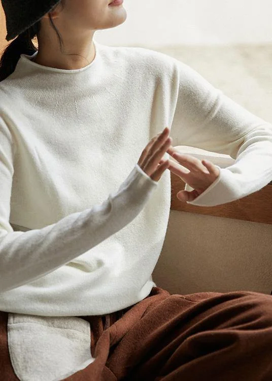 Mock Neck Women's Alpaca Wool Sweaters in Earth TonesCute Spring White Sweaters Casual High Neck Blouse Mock Neck Women's Alpaca Wool Sweaters in Earth TonesCute Spring White Sweaters Casual High Neck Blouse