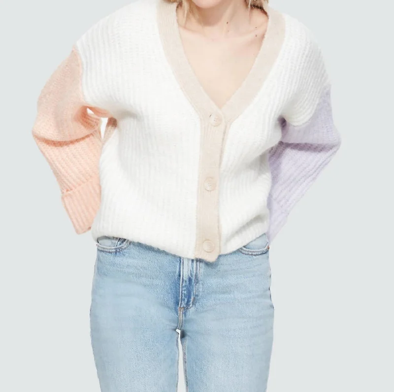 organic cotton women cardigan for an eco - friendly choiceDrop Shoulder Cardigan In Peach Purple Colorblock organic cotton women cardigan for an eco - friendly choiceDrop Shoulder Cardigan In Peach Purple Colorblock