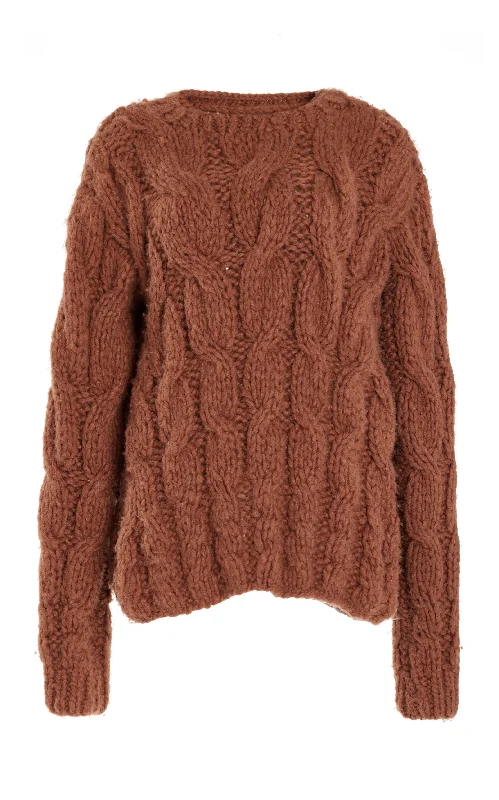 Plus Size Women's Side - Slit Sweaters in Bold SolidsEmber Knit Sweater in Cognac Welfat Cashmere Plus Size Women's Side - Slit Sweaters in Bold SolidsEmber Knit Sweater in Cognac Welfat Cashmere
