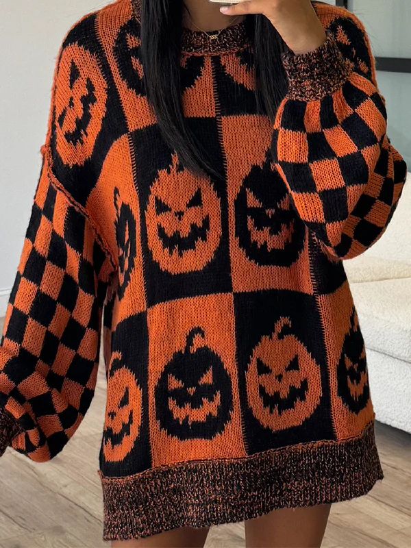 Button - Down Women's Shetland Wool Sweaters in Traditional PatternsExposed Seam Pumpkin Round Neck Long Sleeve Sweater Button - Down Women's Shetland Wool Sweaters in Traditional PatternsExposed Seam Pumpkin Round Neck Long Sleeve Sweater