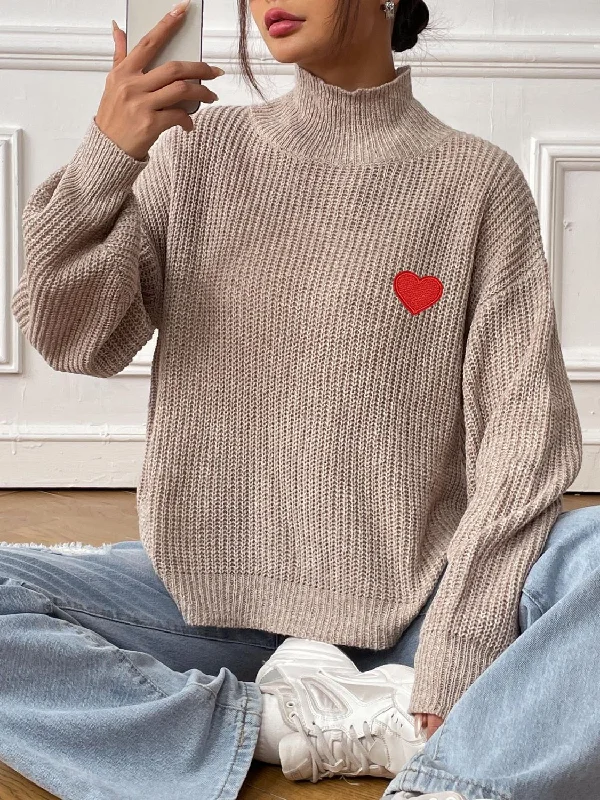 Mock Neck Women's Alpaca Wool Sweaters in Earth TonesHeart Turtleneck Dropped Shoulder Long Sleeve Sweater Mock Neck Women's Alpaca Wool Sweaters in Earth TonesHeart Turtleneck Dropped Shoulder Long Sleeve Sweater