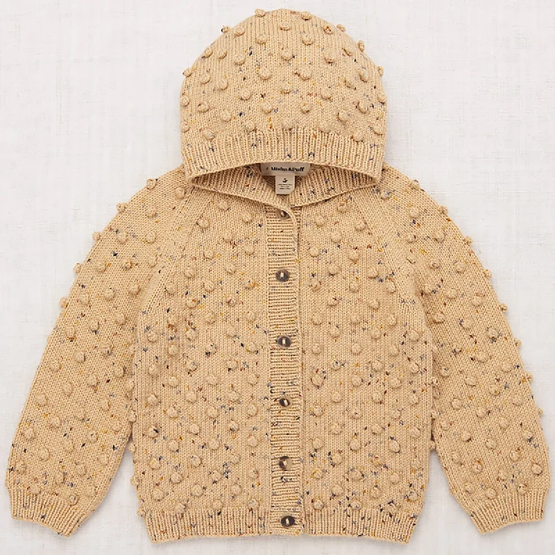 maternity women cardigan for expecting momsHooded Popcorn Cardigan in Camel Confetti by Misha & Puff maternity women cardigan for expecting momsHooded Popcorn Cardigan in Camel Confetti by Misha & Puff