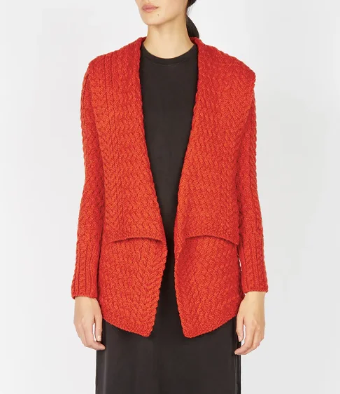 ribbed women cardigan with a classic textureIrish - Glenross Waterfall Cardigan - Orange Marl ribbed women cardigan with a classic textureIrish - Glenross Waterfall Cardigan - Orange Marl