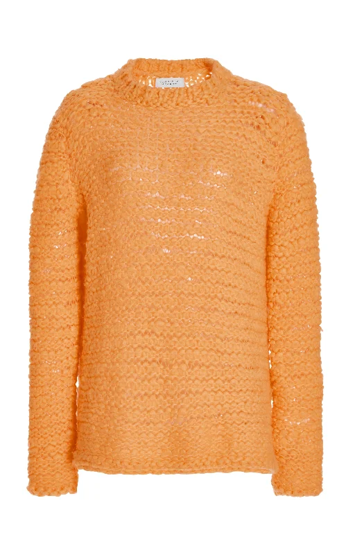 Bell - Sleeve Women's Mohair - Wool Blend SweatersLarenzo Knit Sweater in Fluorescent Orange Welfat Cashmere Bell - Sleeve Women's Mohair - Wool Blend SweatersLarenzo Knit Sweater in Fluorescent Orange Welfat Cashmere