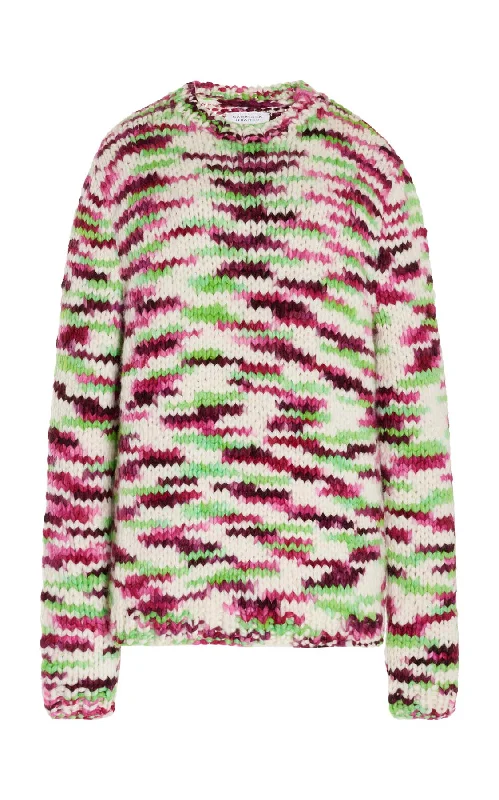 Plus Size Women's Ruffled Hem Sweaters in Floral PrintsLawrence Knit Sweater in Space Dye Jewel Multi Welfat Cashmere Plus Size Women's Ruffled Hem Sweaters in Floral PrintsLawrence Knit Sweater in Space Dye Jewel Multi Welfat Cashmere