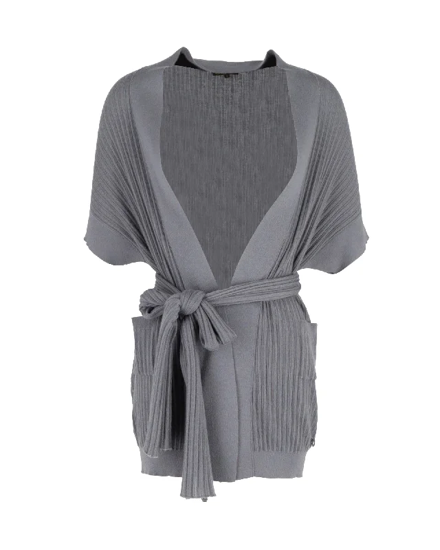 hand knitted women cardigan with artisanal charmLoro Piana Belted Cardigan in Grey Cashmere hand knitted women cardigan with artisanal charmLoro Piana Belted Cardigan in Grey Cashmere