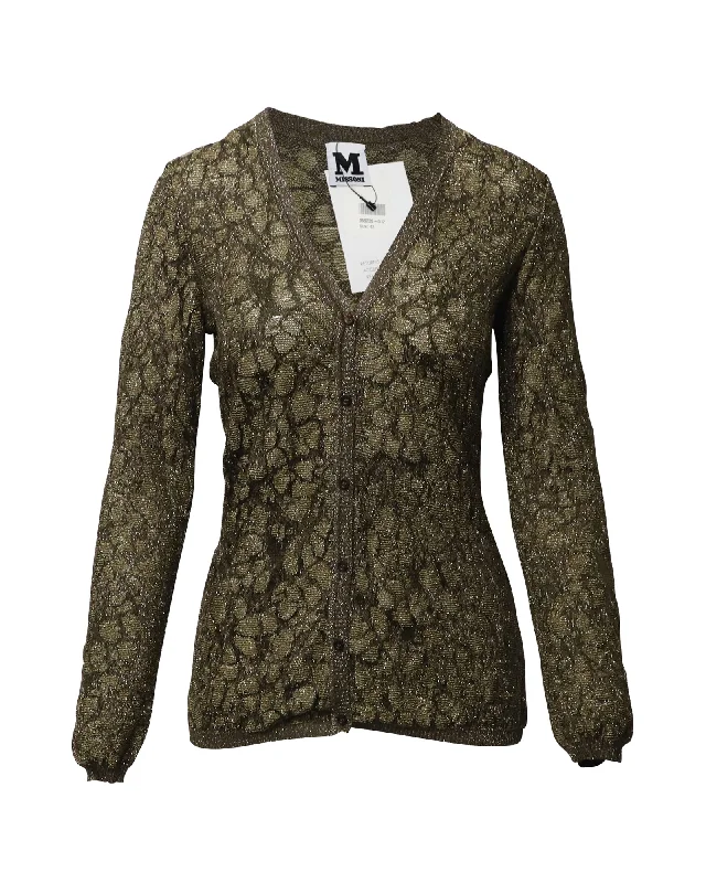 cable knit women cardigan with intricate patternsMissoni Metallic Cardigan in Gold Polyamide cable knit women cardigan with intricate patternsMissoni Metallic Cardigan in Gold Polyamide