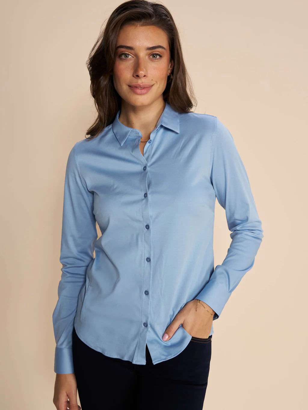 Plus Size Women's Side - Slit Sweaters in Bold SolidsMos Mosh Blue Tina Jersey Shirt Plus Size Women's Side - Slit Sweaters in Bold SolidsMos Mosh Blue Tina Jersey Shirt