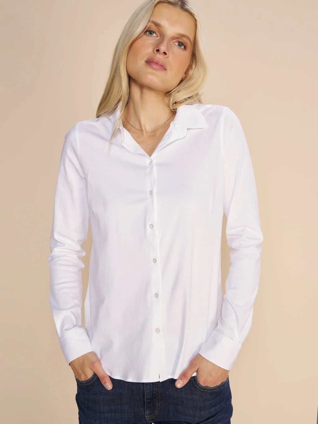 Plus Size Women's Oversized Chunky Knit SweatersMos Mosh White Tina Jersey Shirt
