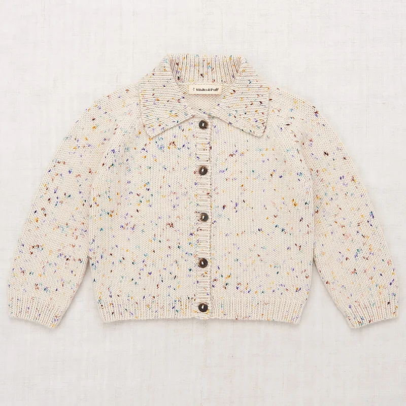 hand knitted women cardigan with artisanal charmMotley Cardigan in Iris Confetti by Misha & Puff hand knitted women cardigan with artisanal charmMotley Cardigan in Iris Confetti by Misha & Puff