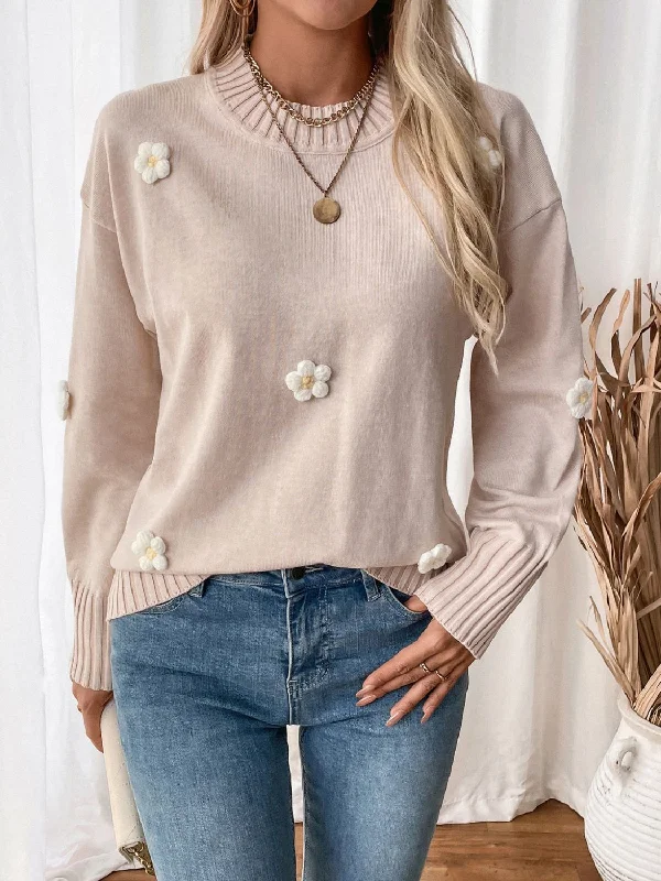 Open - Front Women's Cardigan - Style Mohair SweatersPerfee Flower Round Neck Long Sleeve Sweater Open - Front Women's Cardigan - Style Mohair SweatersPerfee Flower Round Neck Long Sleeve Sweater