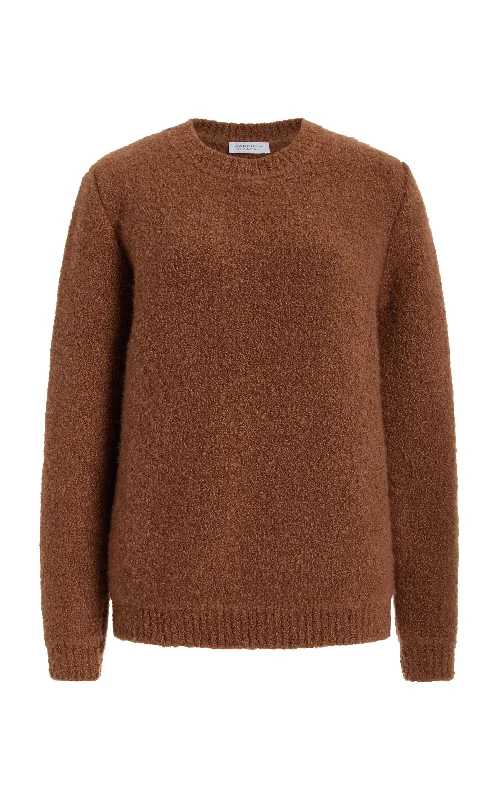 Tie - Front Women's Lambswool Sweaters in Pastel HuesPhilippe Knit Sweater in Cognac Cashmere Silk Boucle Tie - Front Women's Lambswool Sweaters in Pastel HuesPhilippe Knit Sweater in Cognac Cashmere Silk Boucle