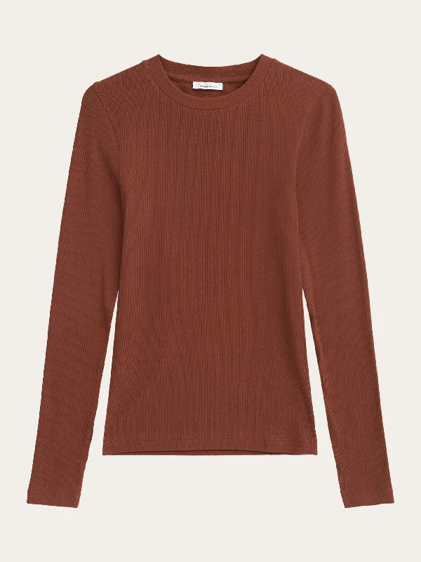V - Neck Women T Shirt to Enhance the NecklineRib Scoop neck long sleeved - Tiramisu V - Neck Women T Shirt to Enhance the NecklineRib Scoop neck long sleeved - Tiramisu
