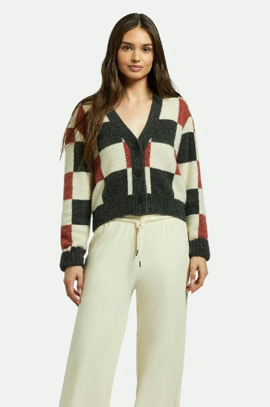 long length women cardigan with side slitsRivington Crew Cardigan - Cowhide/Whitecap/Black Check long length women cardigan with side slitsRivington Crew Cardigan - Cowhide/Whitecap/Black Check